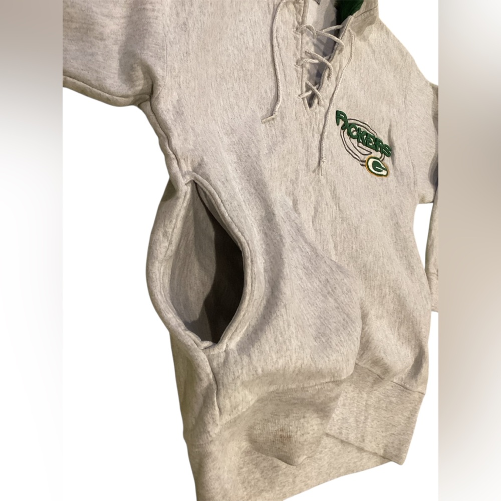 Vintage Green Bay Packers Grey Embroidered Lace Up Hoodie Womens Medium - Picture 3 of 11